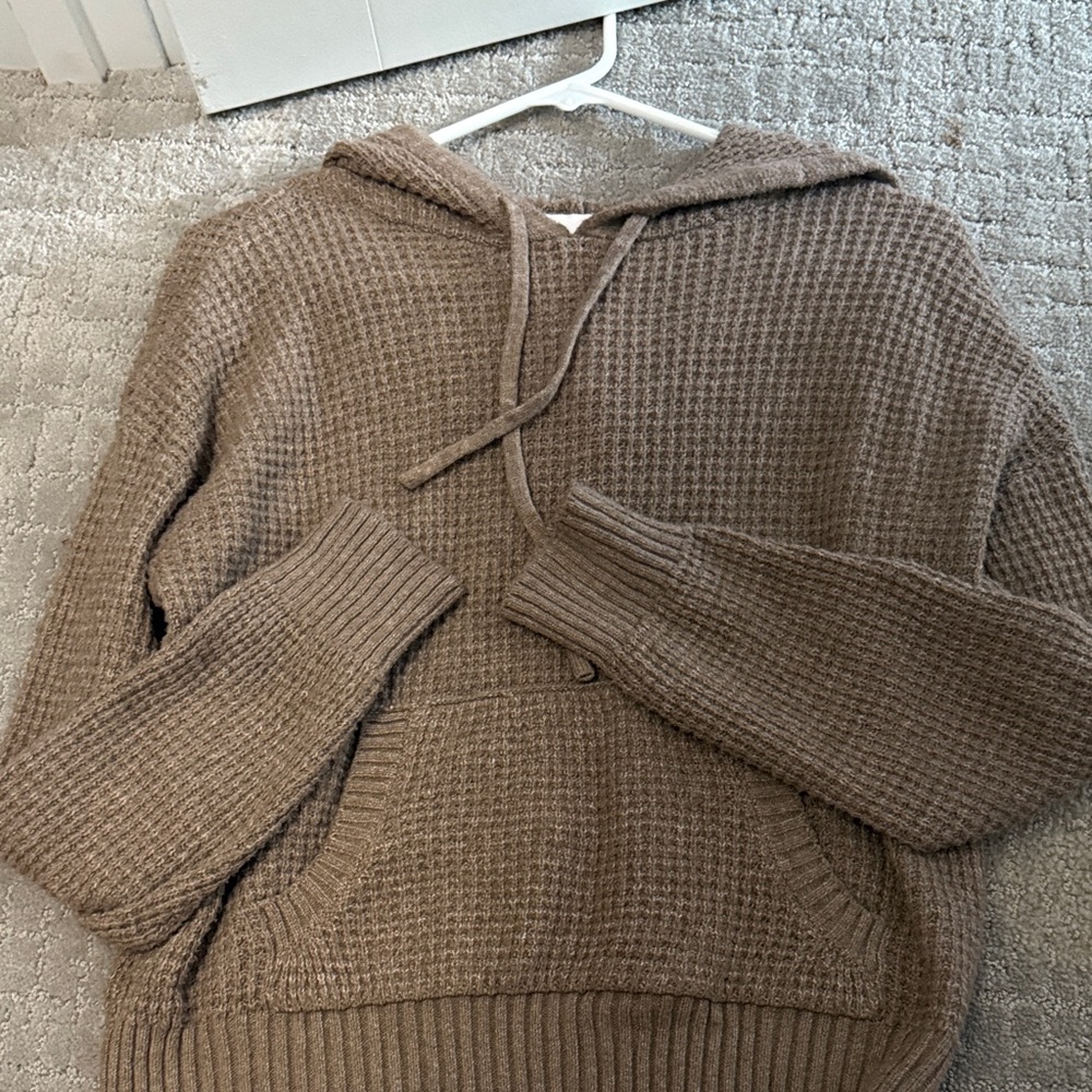Cozy Brown Knit Hoodie Sweater